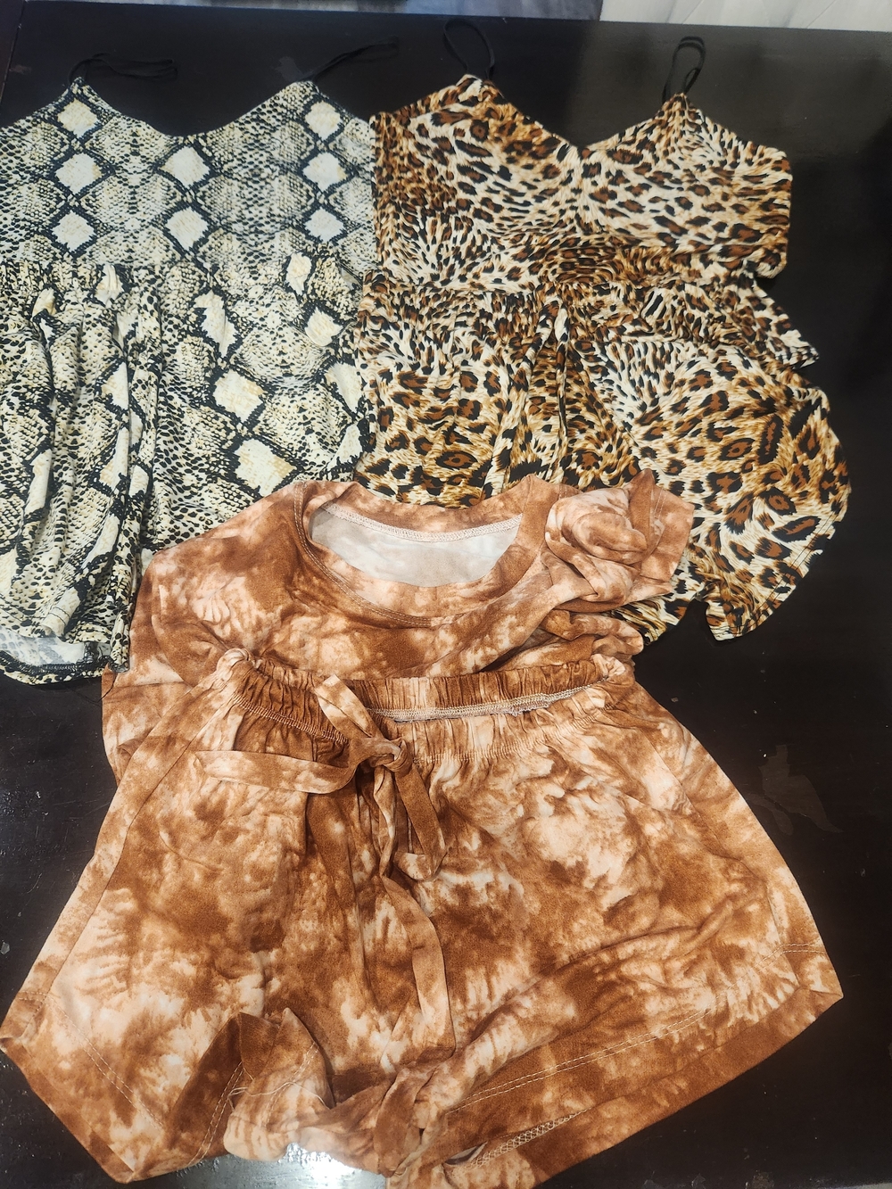 Girls' Brown Tie-Dye Casual Dress & Short Set . 3 pairs for 14